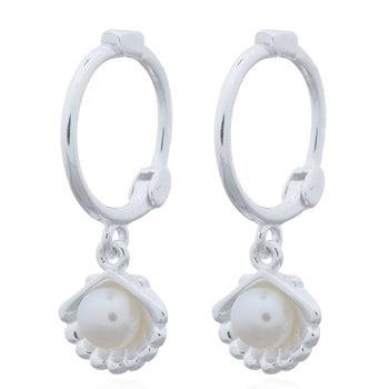 Onatah Sterling Silver Pearl And Shell Drop Hoop Earrings