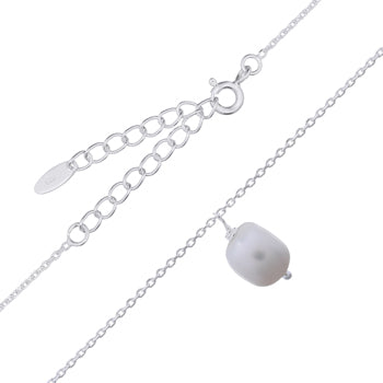 Onatah Sterling Silver White Oval Freshwater Pearl Pendant On A Faceted Trace Chain 42Cm With 5 Cm Ext.
