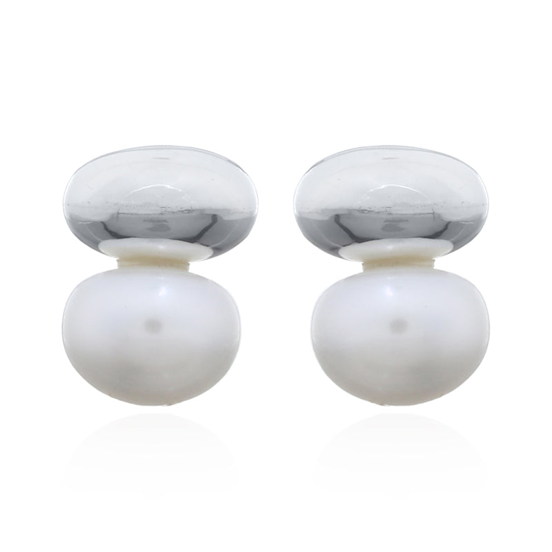 Onatah Sterling Silver Ball And Freshwater Pearl Studs