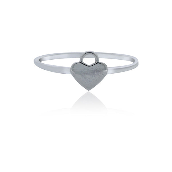 Silver Heart Lock Ring - Stacker Ring