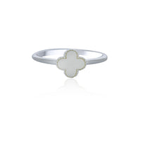 Silver Small Cross Ring With Mother Of Pearl - Stacker Ring