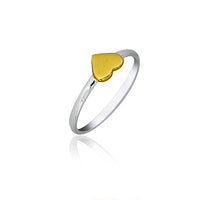 Silver Ring With Yellow Gold Plated Heart - Stacker Ring