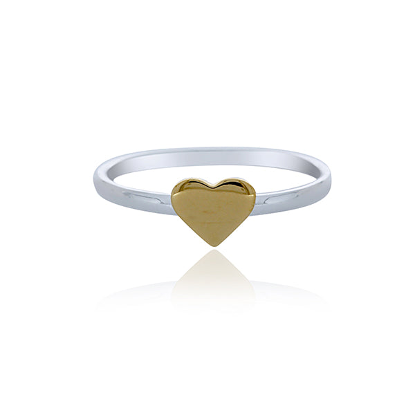 Silver Ring With Yellow Gold Plated Heart - Stacker Ring