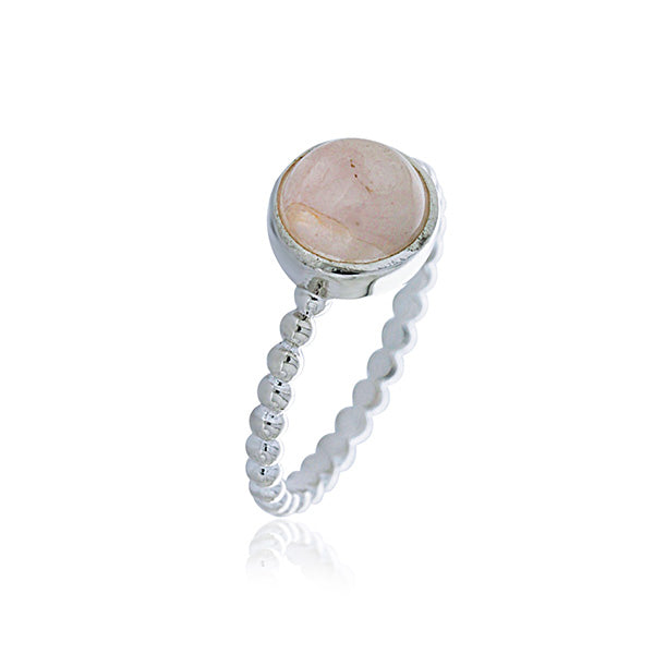 Silver Round Rose Quartz Ring