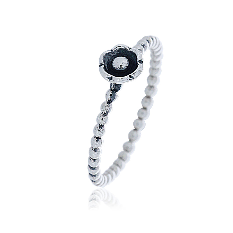 Silver Oxidised Flower Ring - Stacker Ring