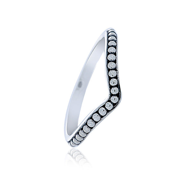 Silver Oxidised Ball V Ring - Stacker Ring