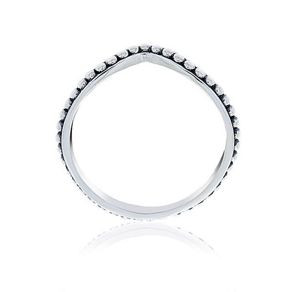 Silver Oxidised Ball V Ring - Stacker Ring