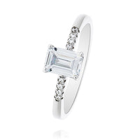 Silver Emerald Shaped CZ Ring