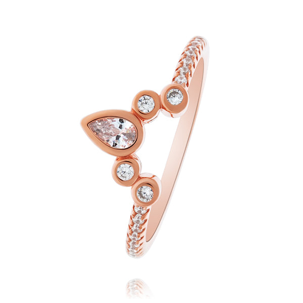 Rose Gold Plated Pear And Round Shaped Cz Mendhi Ring
