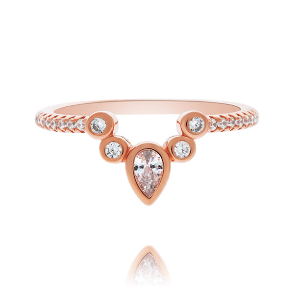 Rose Gold Plated Pear And Round Shaped Cz Mendhi Ring