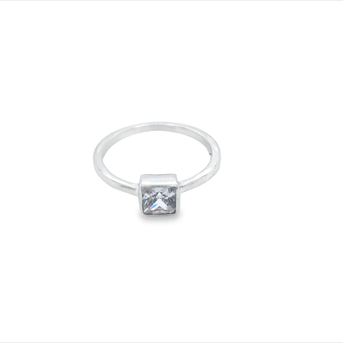 Silver Solitaire Square Ring With CZ