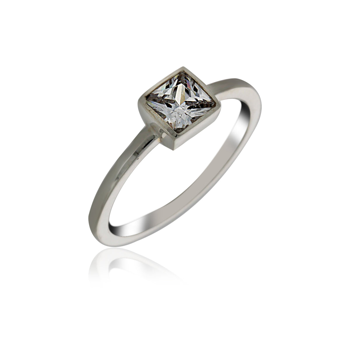 Silver Solitaire Square Ring With CZ