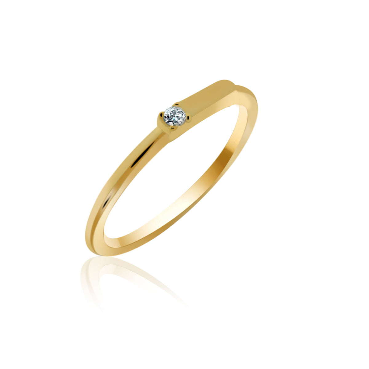Yellow Gold Plated Panel Stacker Ring With Cz