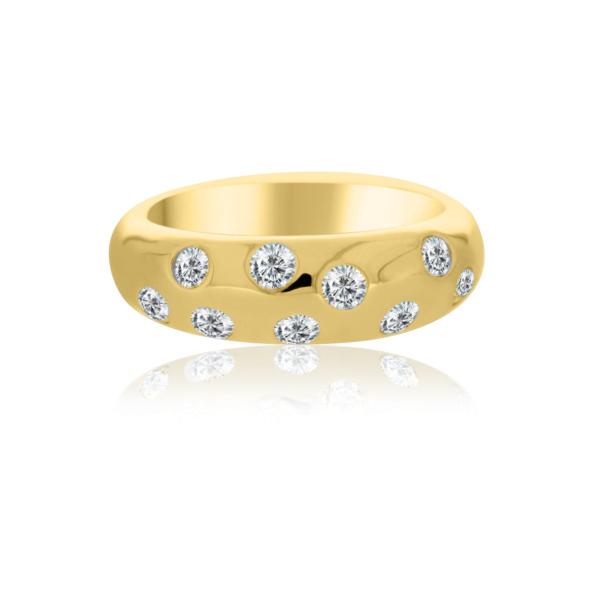 Yellow Gold Plated Dome Ring With Round Cz's