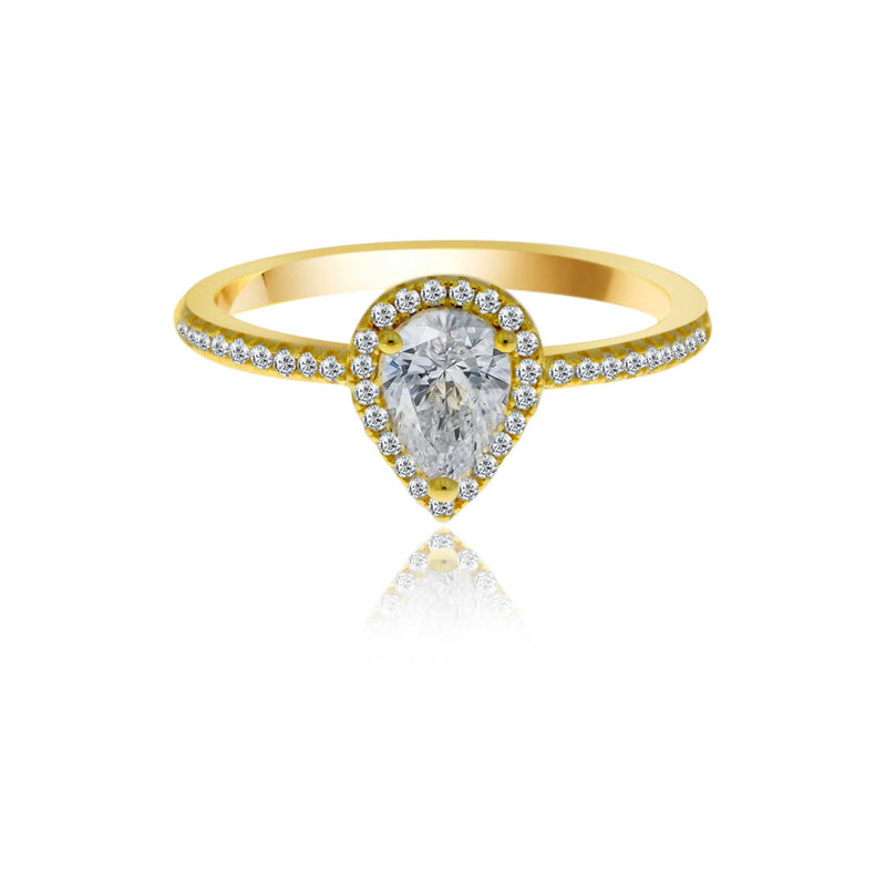 Yellow Gold Plated Cz Set Pear Shaped Halo Ring