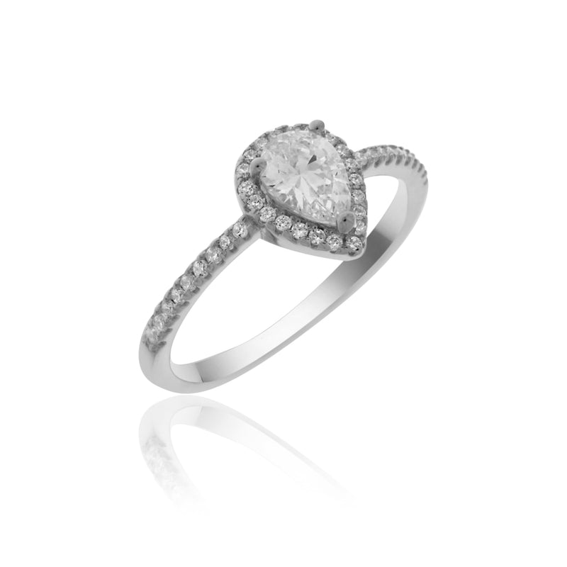 Silver Cz Set Pear Shaped Halo Ring