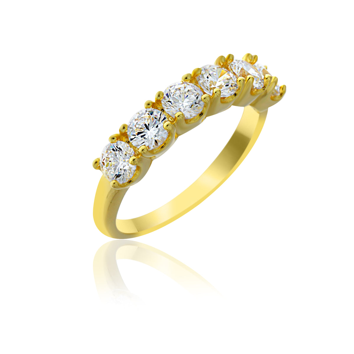 Yellow Gold Plated 6 Stone Cz Set Ring