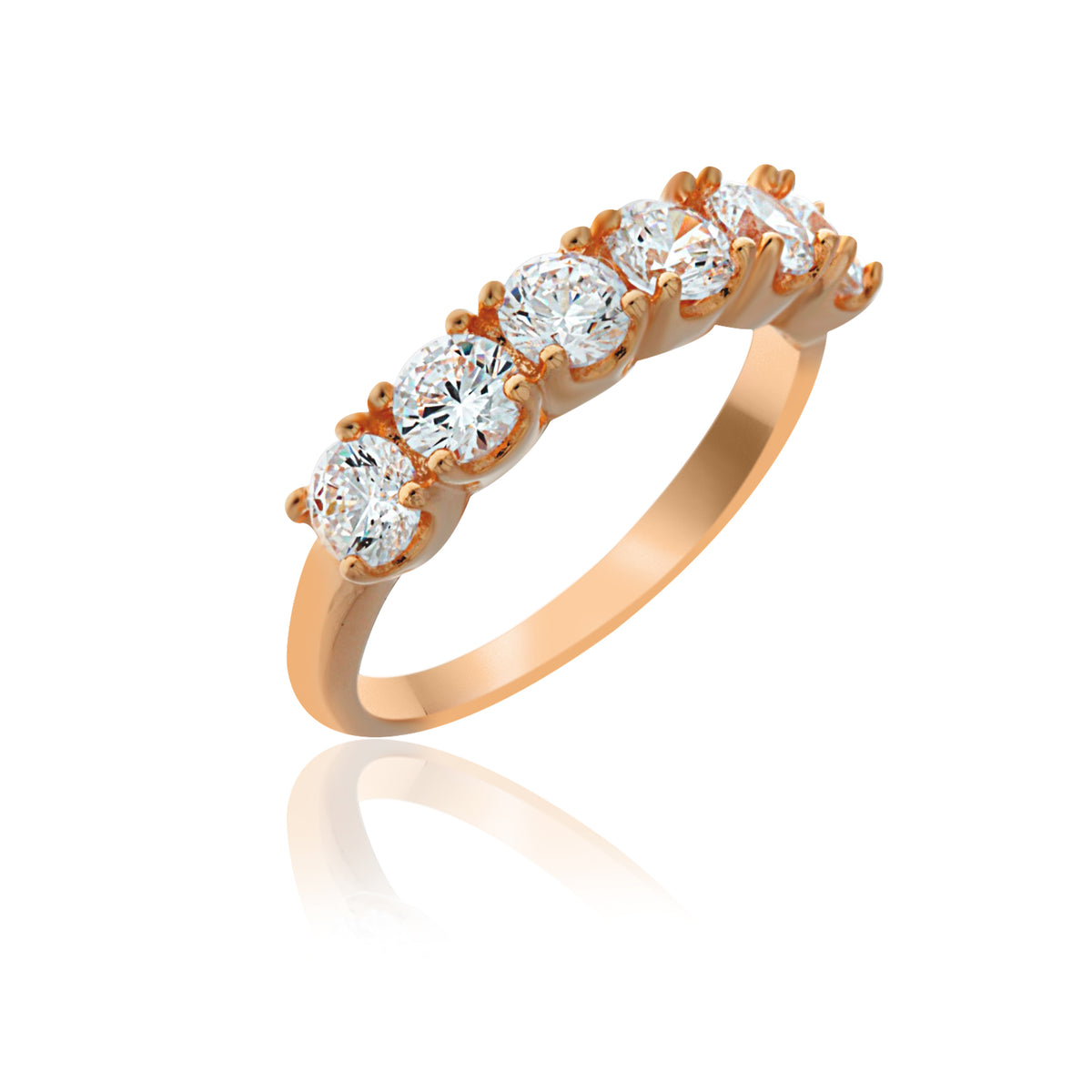 Rose Gold Plated 6 Stone Cz Set Ring