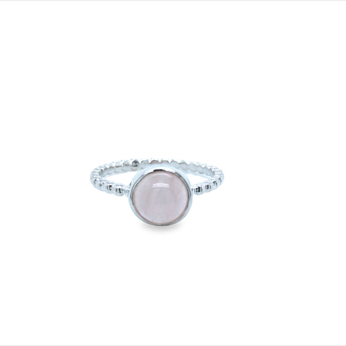 Silver Round Rose Quartz Ring