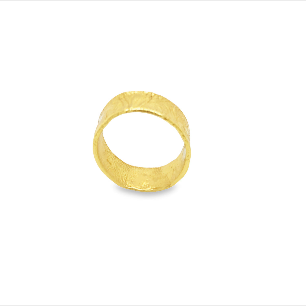 Sterling Silver Yellow Gold Plated 9Mm Textured Finish Ring Size R