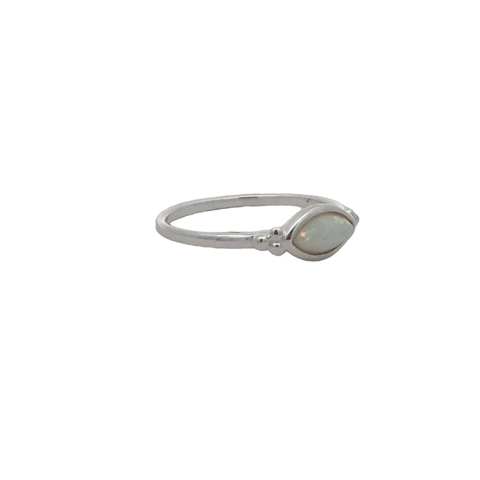 Sterling Silver Marquise White Opalite Ring Size P