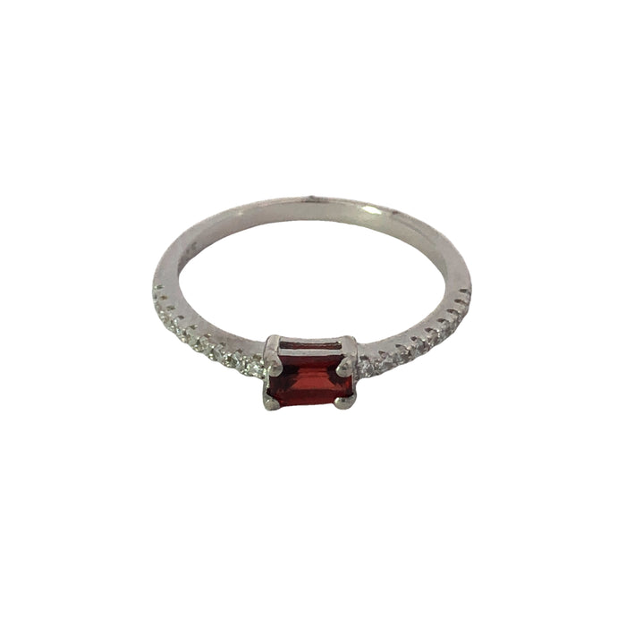 Sterling Silver Garnet And Cz Stacker Ring Size 7