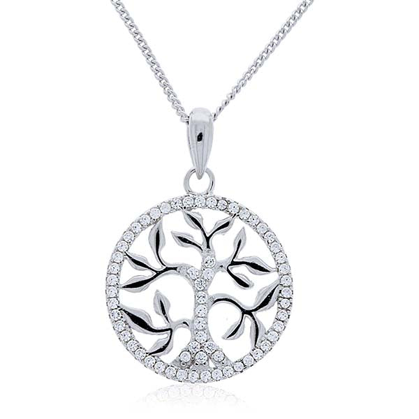 Silver Tree Of Life Pendant WIth CZ