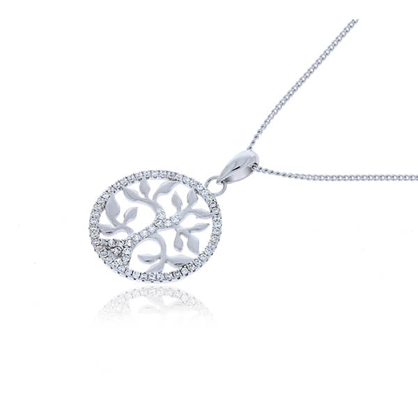 Silver Tree Of Life Pendant WIth CZ