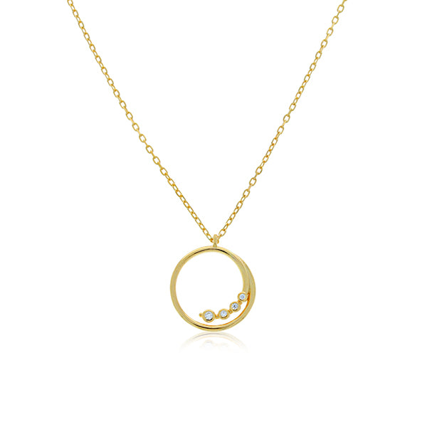 Yellow Gold Plated Swirl Open Circle With Bezel Set Cz Pendant