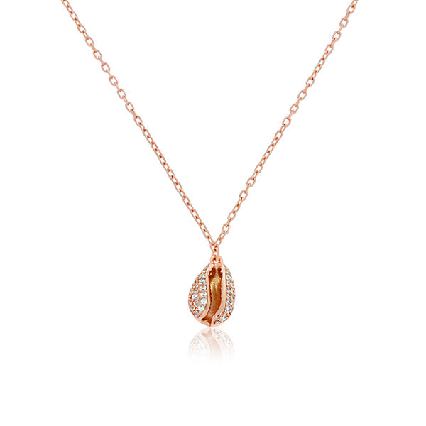 Rose Gold Plated CZ Cowrie Shell Pendant