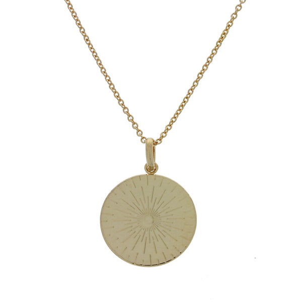 Mojo Gold Plated Disc Pendant Featuring Engraved Lines