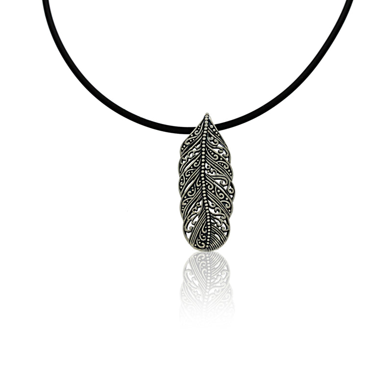 Silver Engraved Filigree Feather Pendant