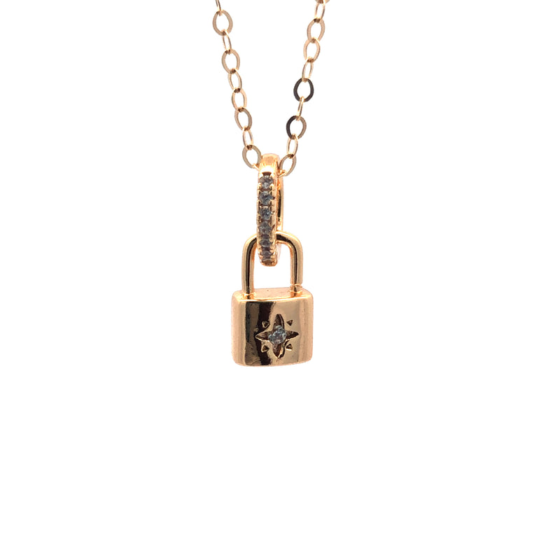 Onatah Sterling Silver Yellow Gold Plated Cz Padlock Necklace