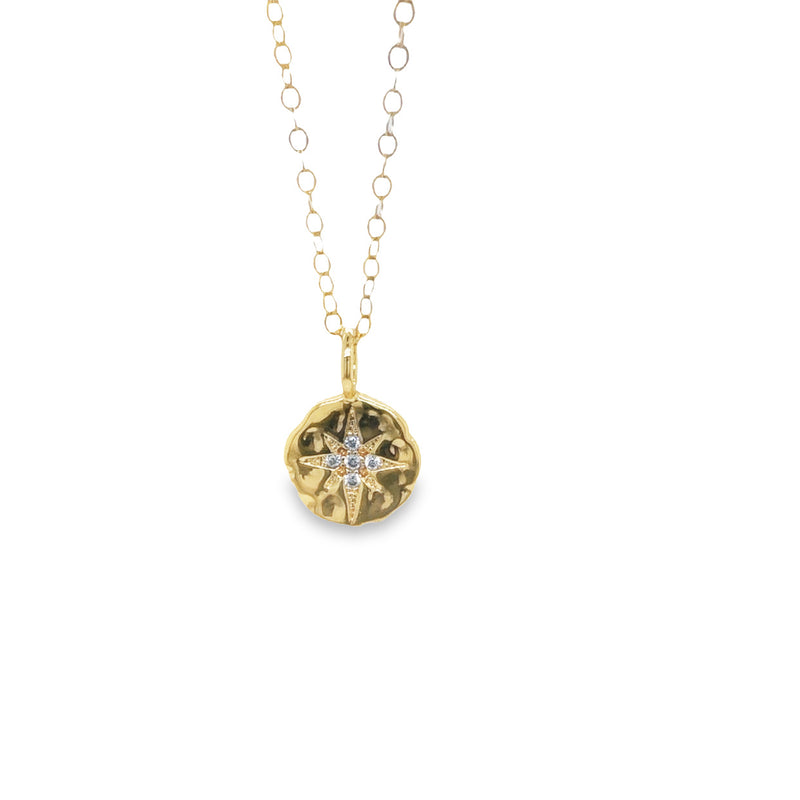 Onatah Sterling Silver Yellow Gold Plated Star Cz Circle Pendant Necklace