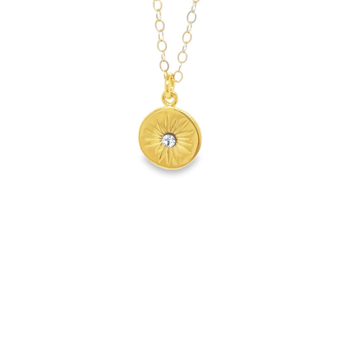 Onatah Sterling Silver Yellow Gold Plated Disc With Star Engraving And Rhinestone With Chain 39Cm + 7Cm Ex