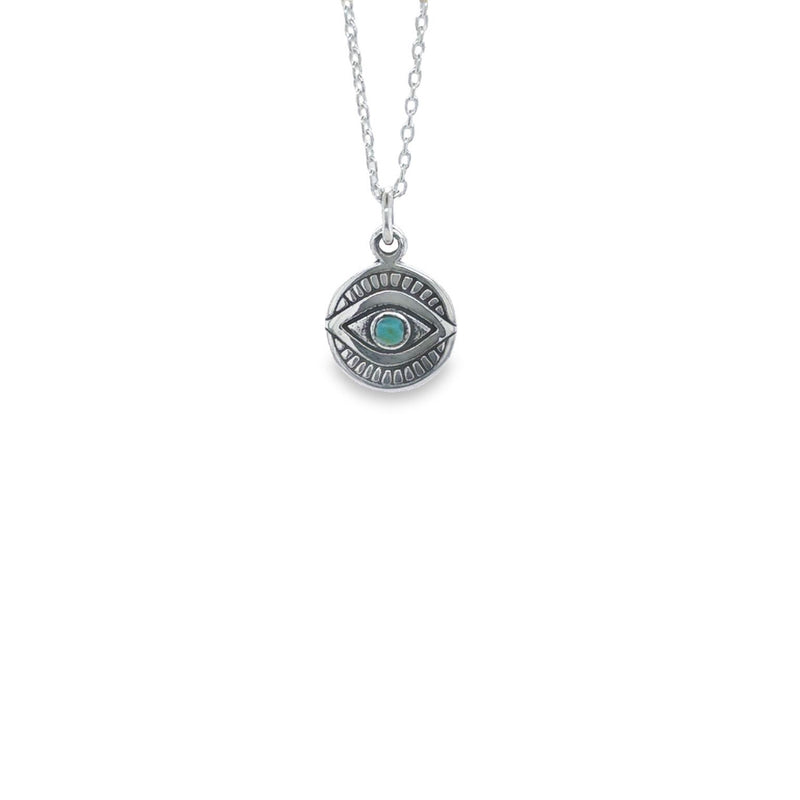 Onatah Sterling Silver Yellow Gold Plated Disc With Evil Eye And Turquoise