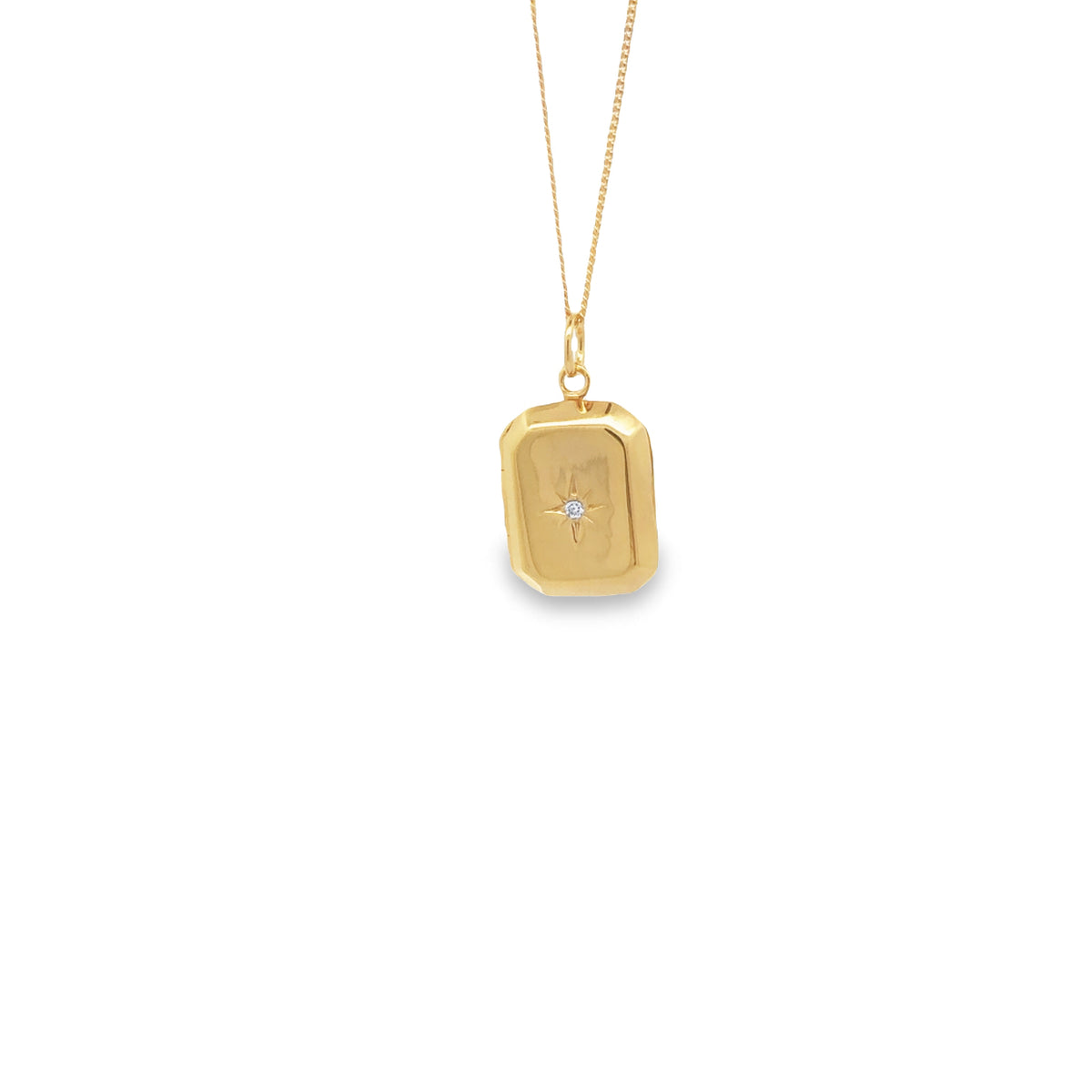 Onatah Sterling Silver Yellow Gold Plated Rectangle Hexagonal Locket With Cz With Chain 40Cm + 5Cm Ext