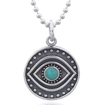Onatah Sterling Silver Evil Eye Of Protection Disc Pendant With Turquoise