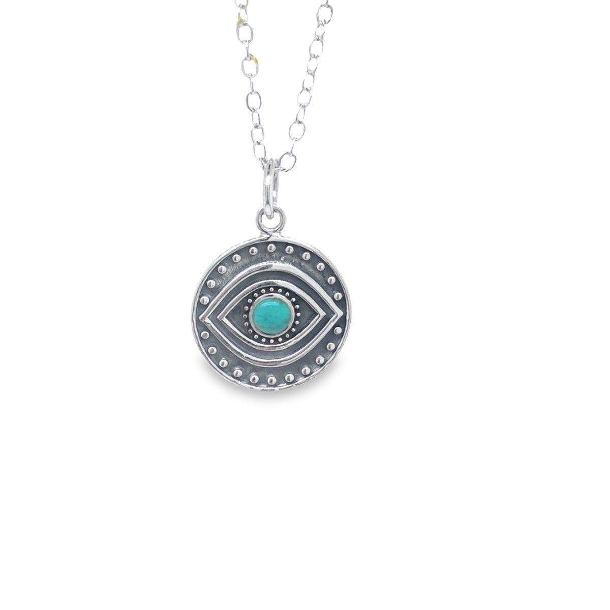 Onatah Sterling Silver Evil Eye Of Protection Disc Pendant With Turquoise