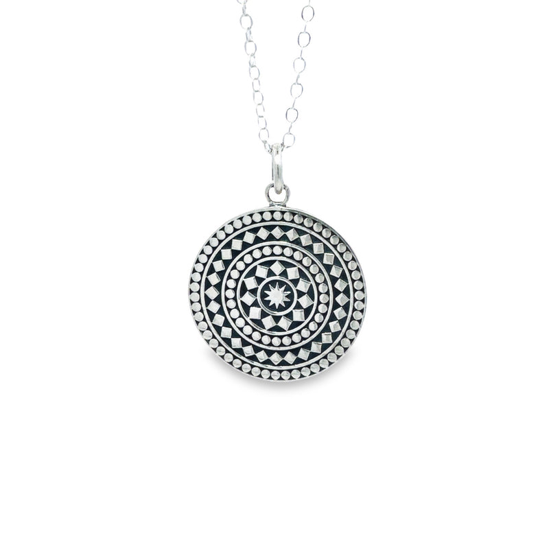 Onatah Sterling Silver Ball Detail And Oxidised Circle Disc Pendant