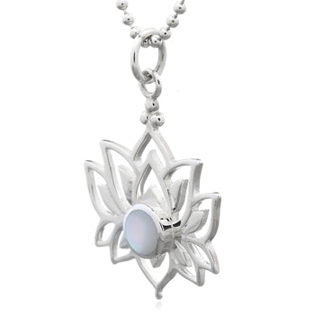 Onatah Sterling Silver Lotus Flower Pendant Set With Mother Of Pearl