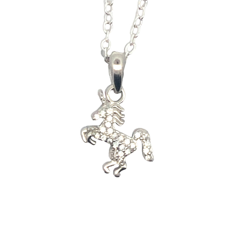 Sterling Silver Unicorn Pendant Set With Cubic Zirconia