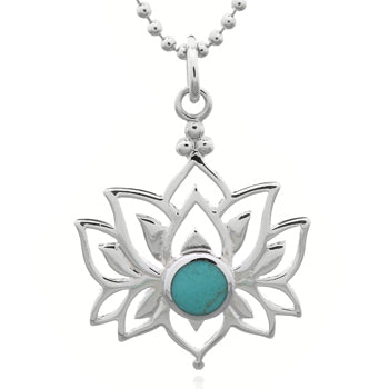 Onatah Sterling Silver Lotus Flower Pendant Set With Turquoise