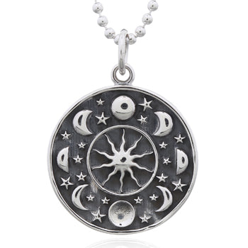 Onatah Sterling Silver Moon Phase Pendant With Oxidised Features