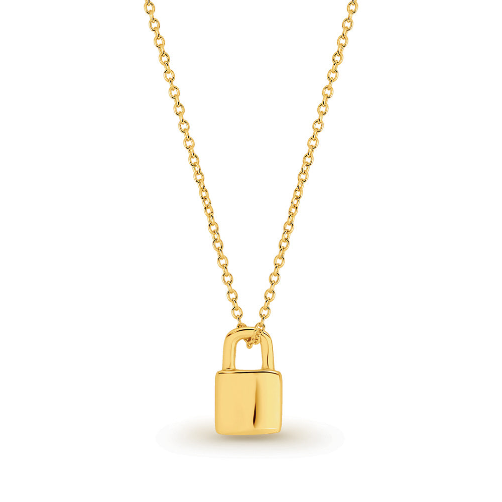 Sterling Silver Gold Plated Necklace With Padlock Pendant 42Cm + 5Cm