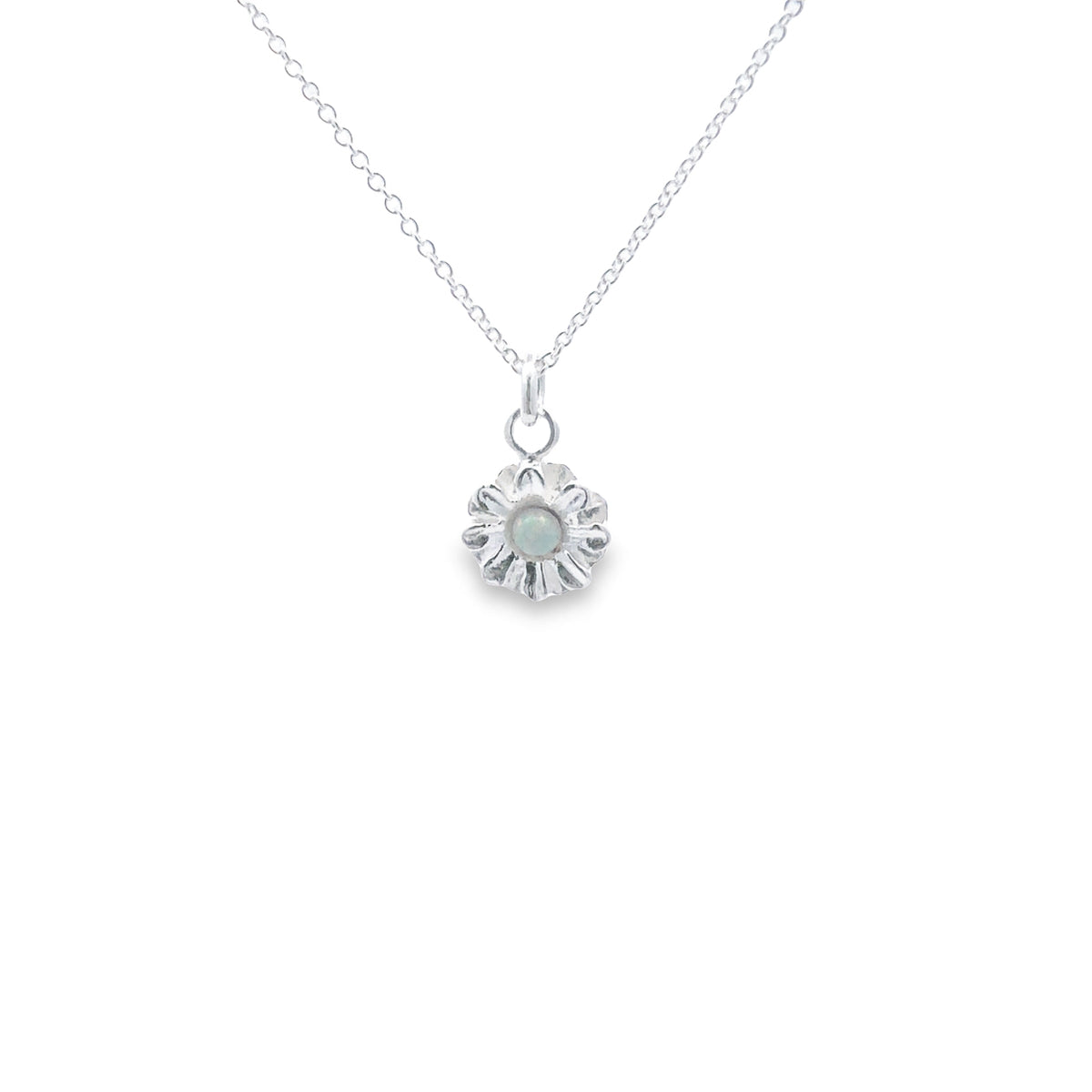Sterling Silver White Opalite Flower Necklace