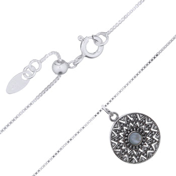 Onatah Sterling Silver Sun Calendar Mother Of Pearl Pendant With Sterling Silver Box Chain
