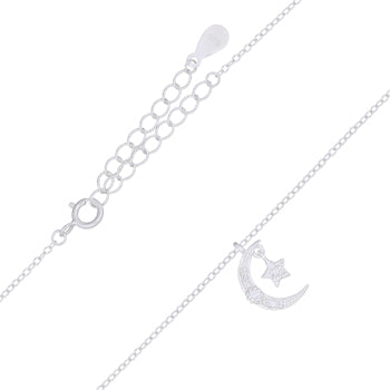 Onatah Sterling Silver Cz Set Moon And Star Pendant With Sterling Silver Chain