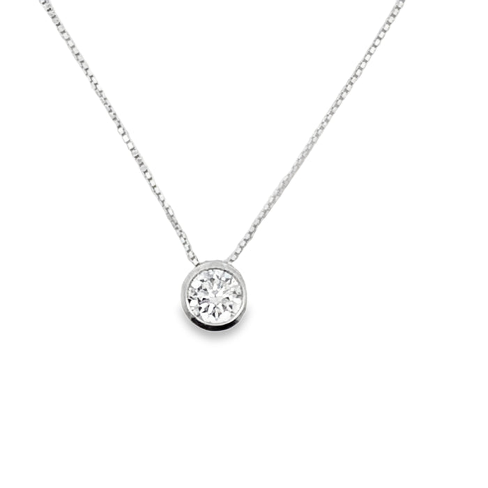 Lustra Sterling Silver Rhodium Plated Bezel Set Slider Cz Pendant On A Sterling Silver Box Chain