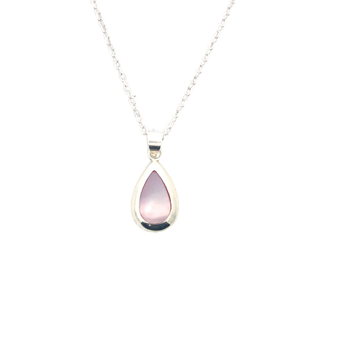 Onatah Sterling Silver Medium Teardrop Dyed Pink Mother Of Pearl Bezel Set Pendant